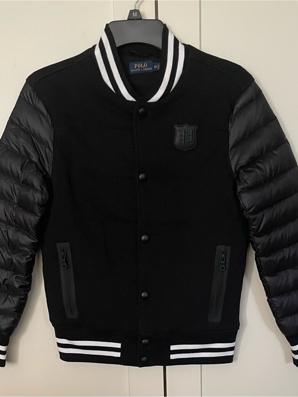 Polo by Ralph Lauren Black Quilted-Sleeve Varsity Jacket